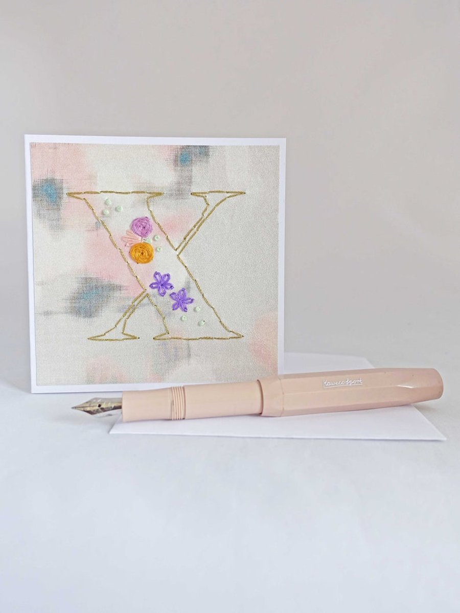SALE Hand Stitched Letter X Card