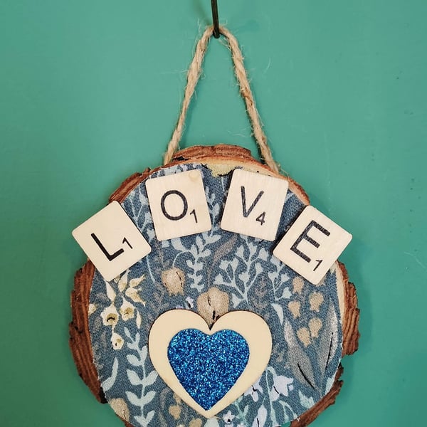 Wooden wall art Love heart (blue)