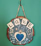 Wooden wall art Love heart (blue)