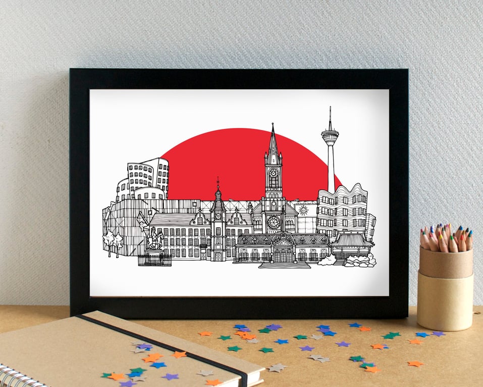 Düsseldorf Skyline Print - featuring Fortuna Düsseldorf's Merkur Spiel-Arena