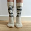 READY TO SHIP White Wool Socks Ram Sheep Christmas Winter Nordic Fair isle