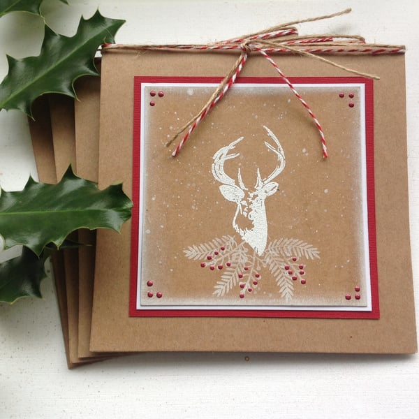 GREETINGS CARDS.( pack of 4) Autumn .Winter . Christmas. Stag . Deer. Nature.