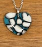 Fused Glass Heart Blue & Vanilla Pendant