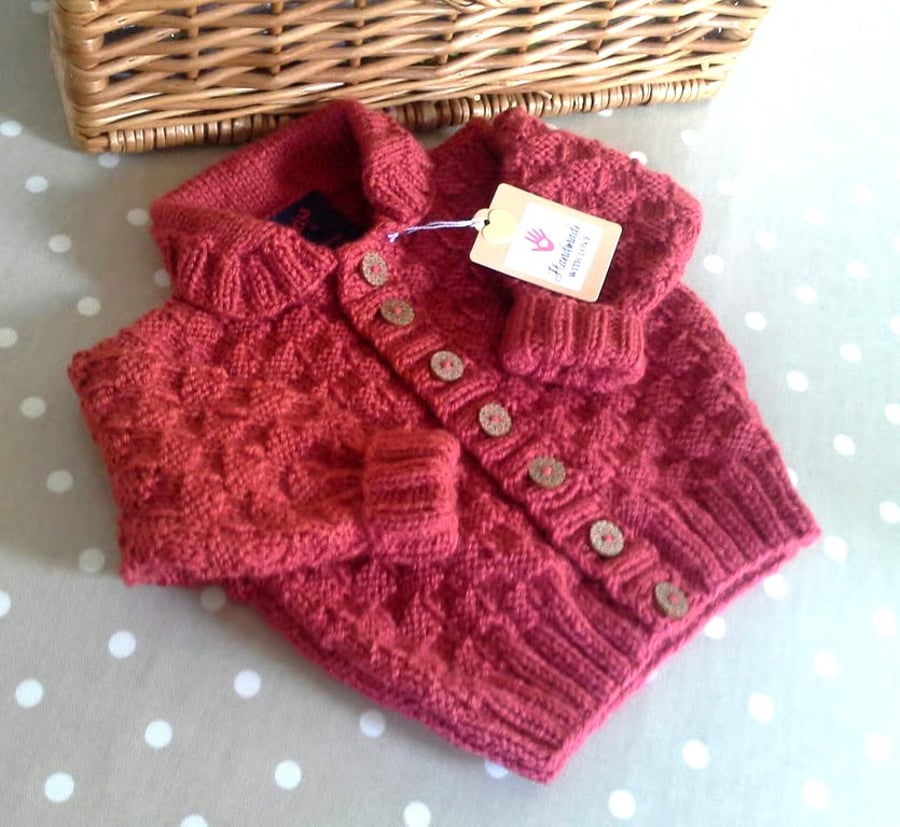Baby Boy's Hand Knitted Textured Cardigan  size  9-18 months size