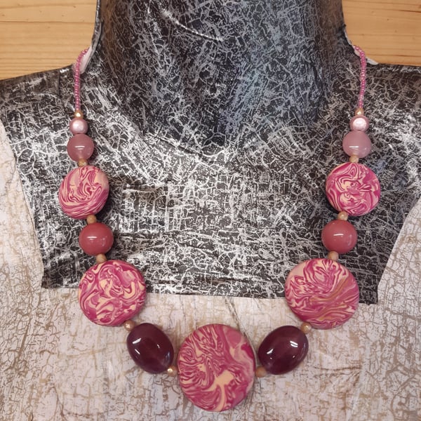 Raspberry and peach polymer clay necklace