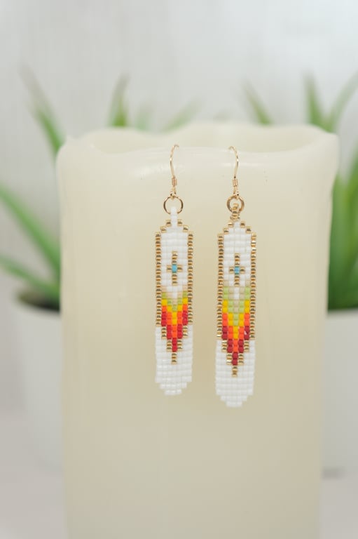 Native American Style Beaded Earrings. Rainbow Colours with Gold-Filled Wires