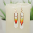 Native American Style Beaded Earrings. Rainbow Colours with Gold-Filled Wires
