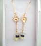 Daisy Flower Drop Earrings Jade, Yellow Quartz & Blue Wood Bead  - Image 2