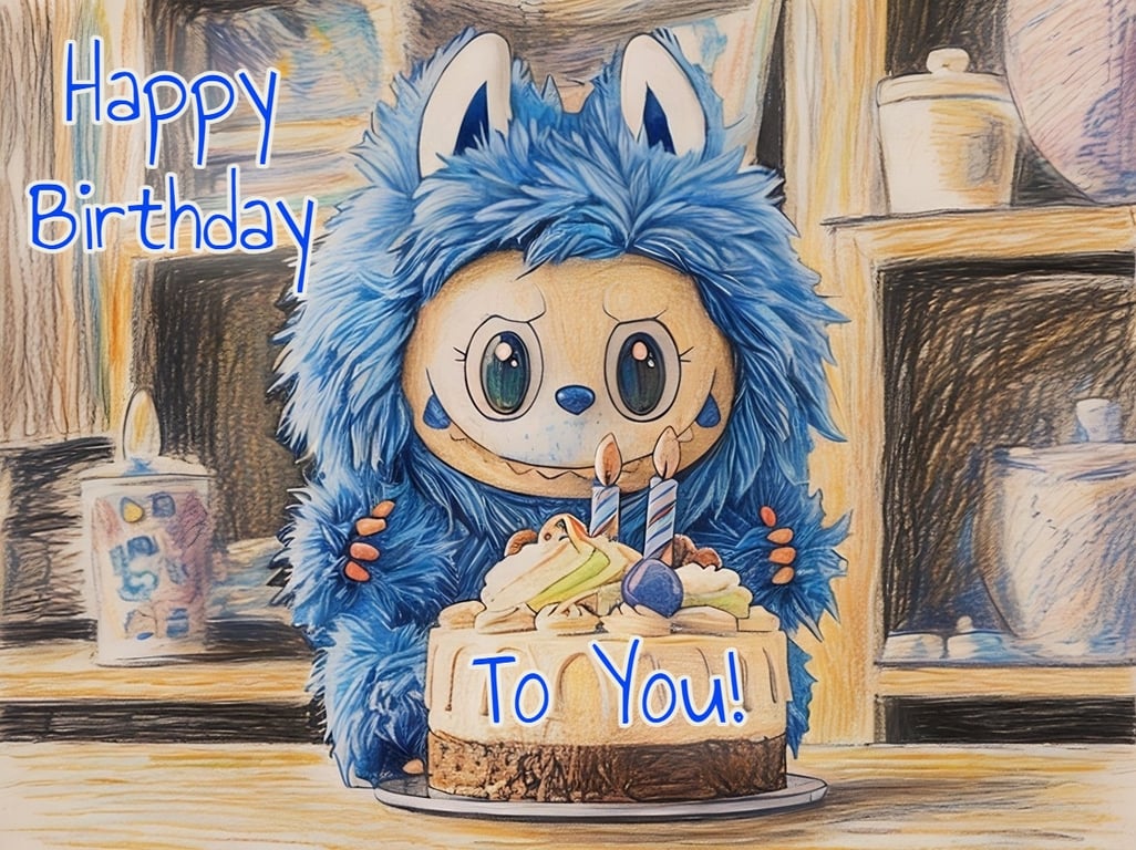 Happy Birthday To You Cute Blue Monster Elf Card A5
