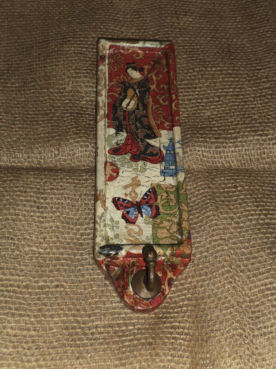 Decorated Wall Hook Japanese Napkin Decoupage 