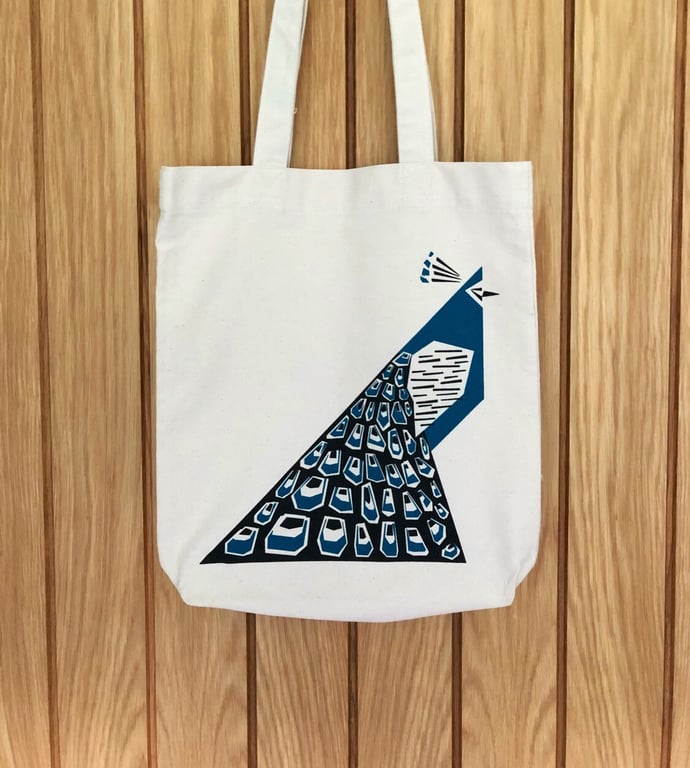 Screen Printed Peacock Tote Bag