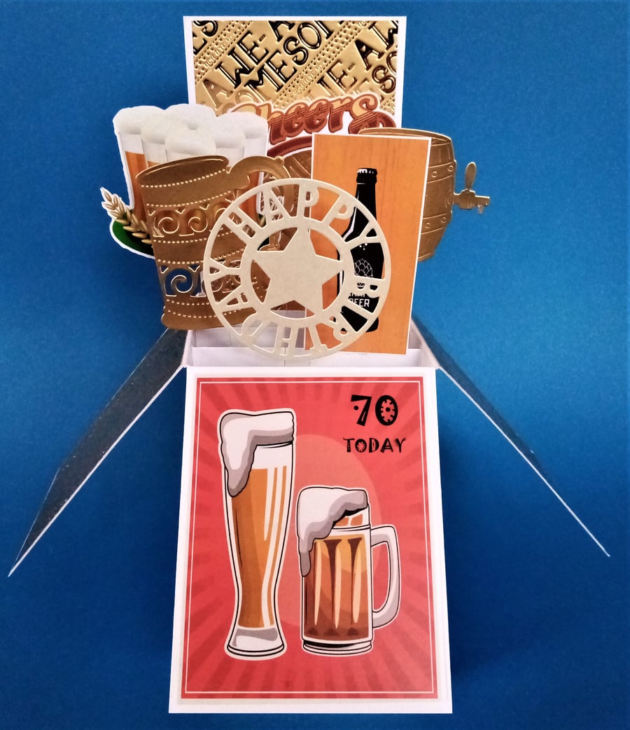 Men's 70th Birthday Card with Beer