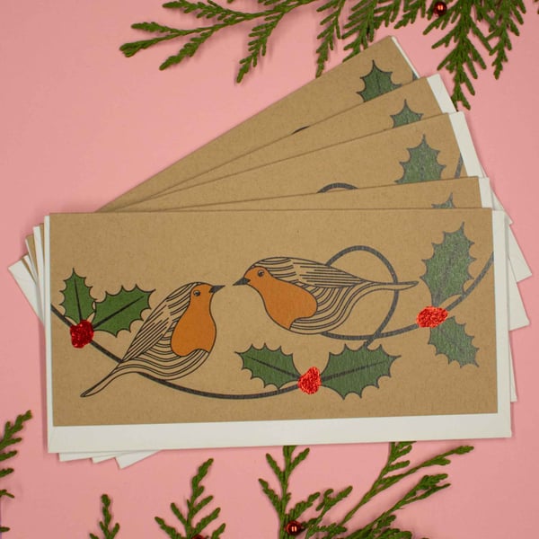 Holly Robins Pack of 5 Christmas Card