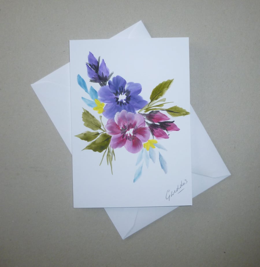 original art hand painted floral blank greetings card ( ref FA 429 C2 )
