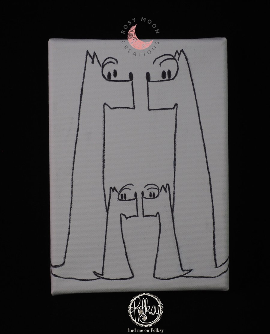 Dog Family Hand Drawn on Canvas