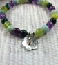 Gemstone Bracelet in Greens & Purple with Handmade Sterling Silver Flower Charm - Image 6
