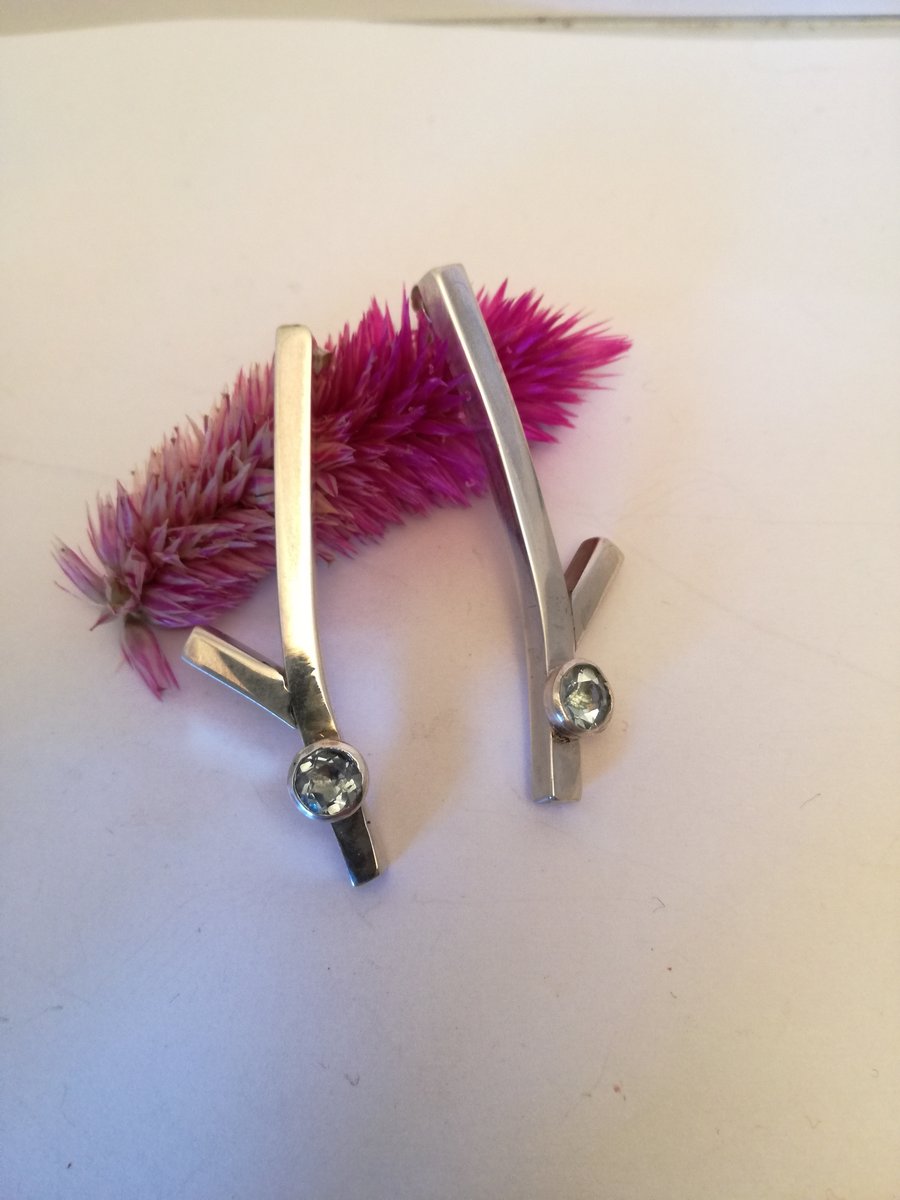 Silver aquamarine blue earrings