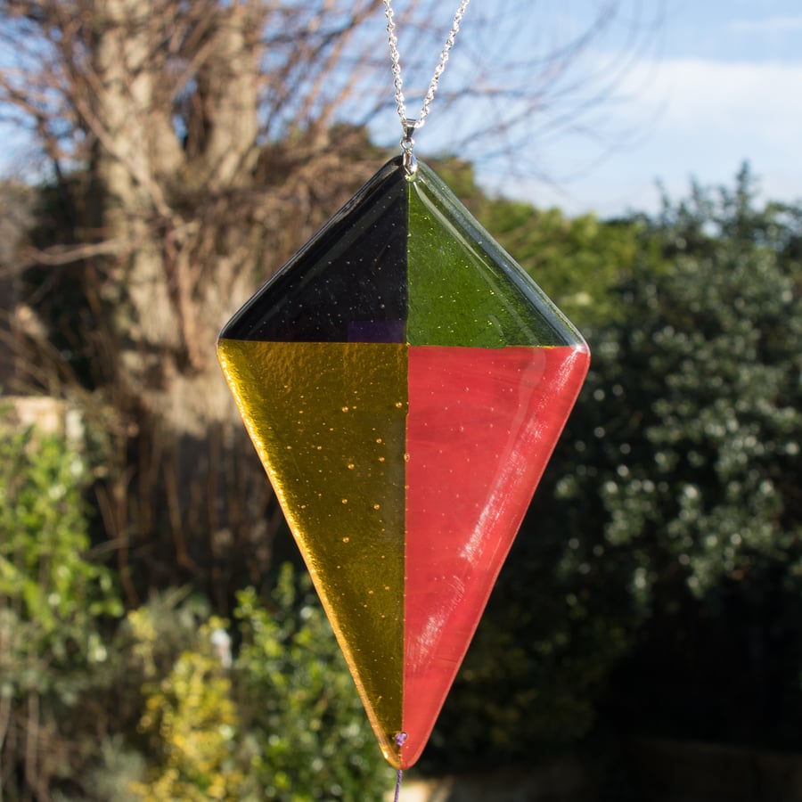 Purple, Green, Red, and Orange Kite in Fused Glass Kite - 6184