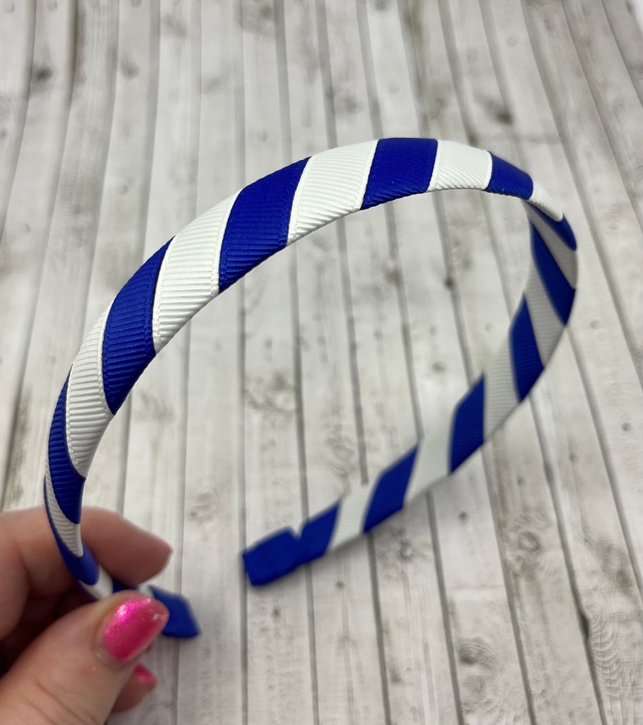 School Cobalt Blue and White 1.8cm striped Hairband