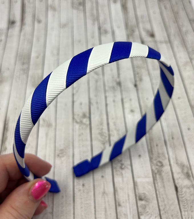School Cobalt Blue and White 1.8cm striped Hairband
