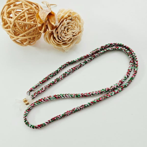 Crochet Glasses Cord in Welsh Colours, Red White & Green Spectacle Chain