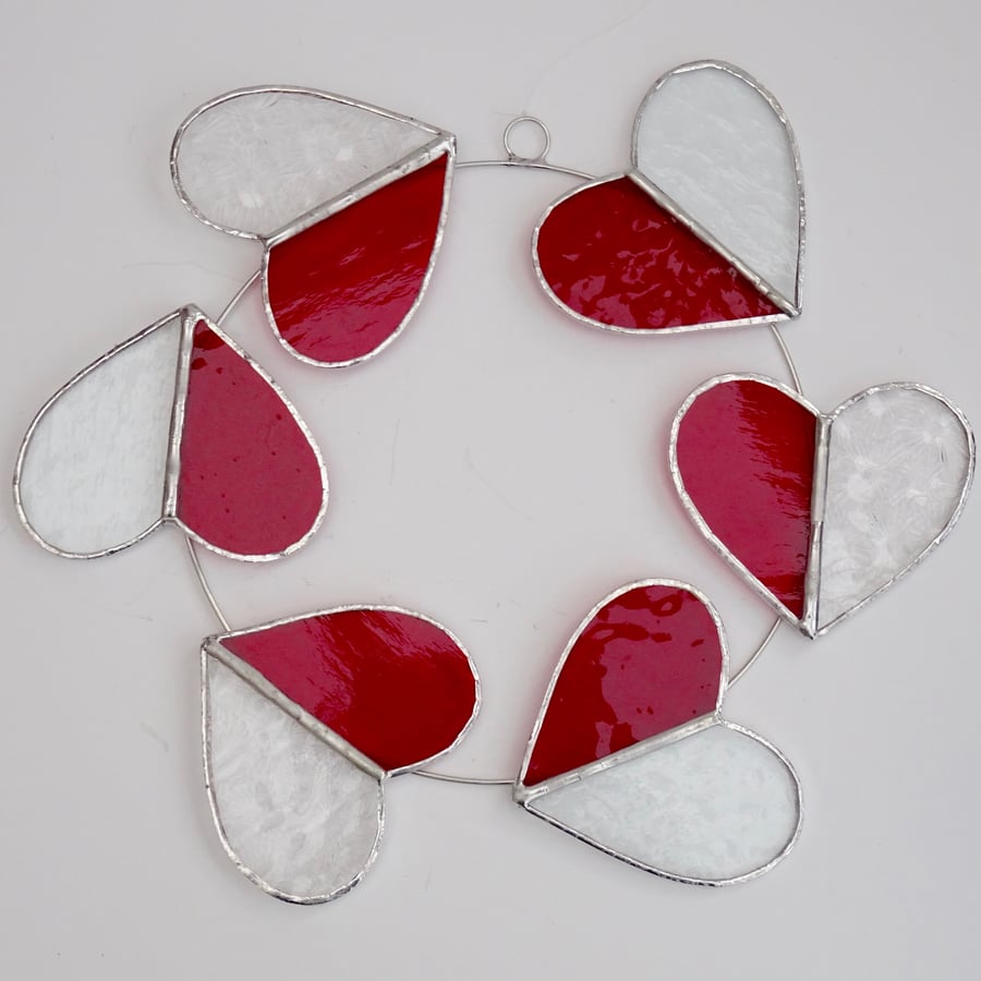 Stained Glass Circle of Hearts Suncatcher  - Handmade Hanging Decoration