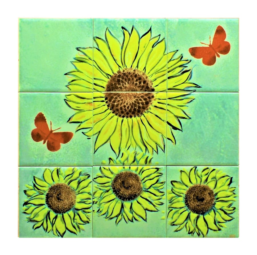 Sunflower Art, Tile Splashback Grey