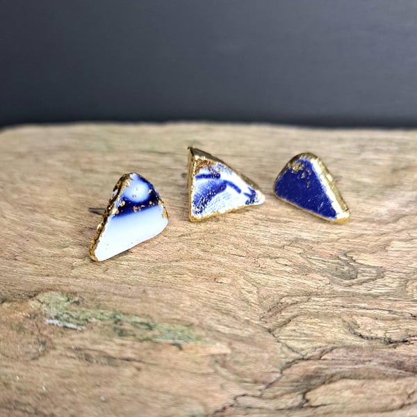 Earrings, Sea Pottery, Dark Blue Trio Stud Earring Collection