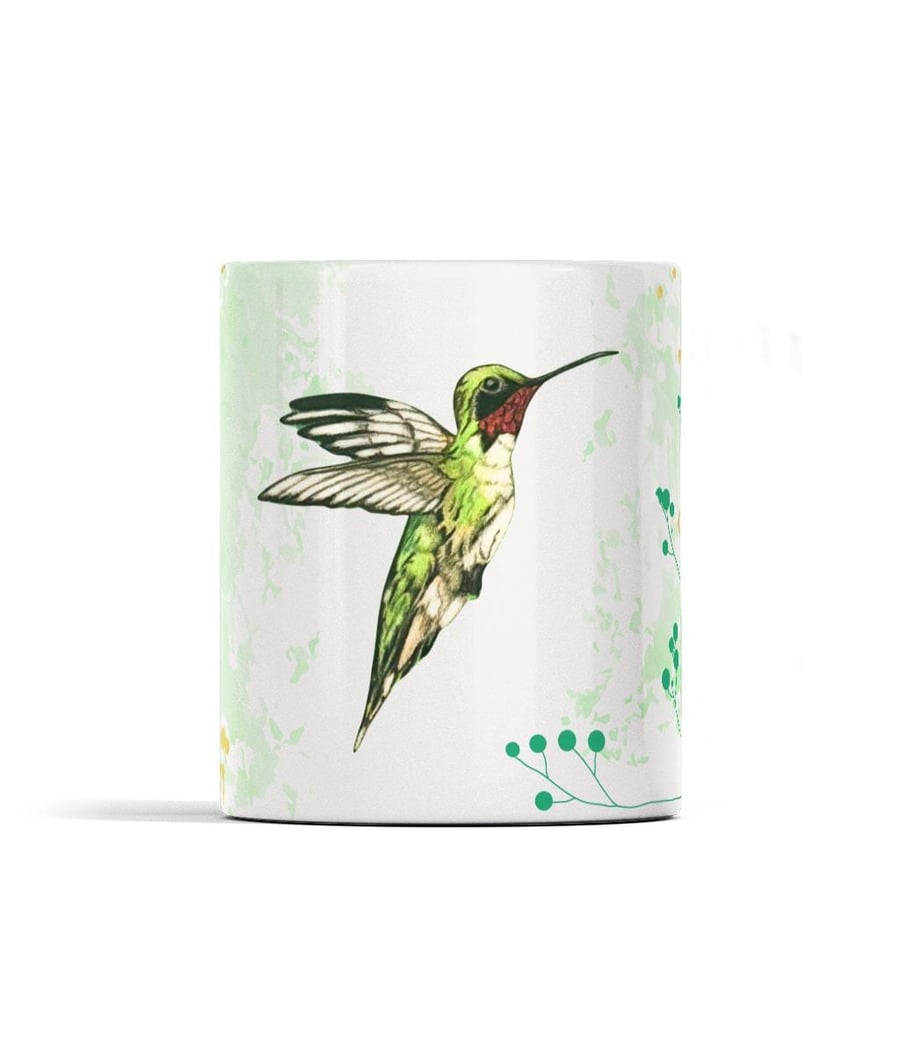 Hummingbird Art Ceramic Mug, Nature Lover's Coffee Cup