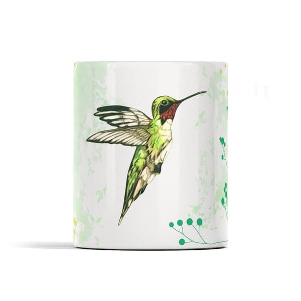 Hummingbird Art Ceramic Mug, Nature Lover's Coffee Cup