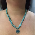 Turquoise and agate flower necklace