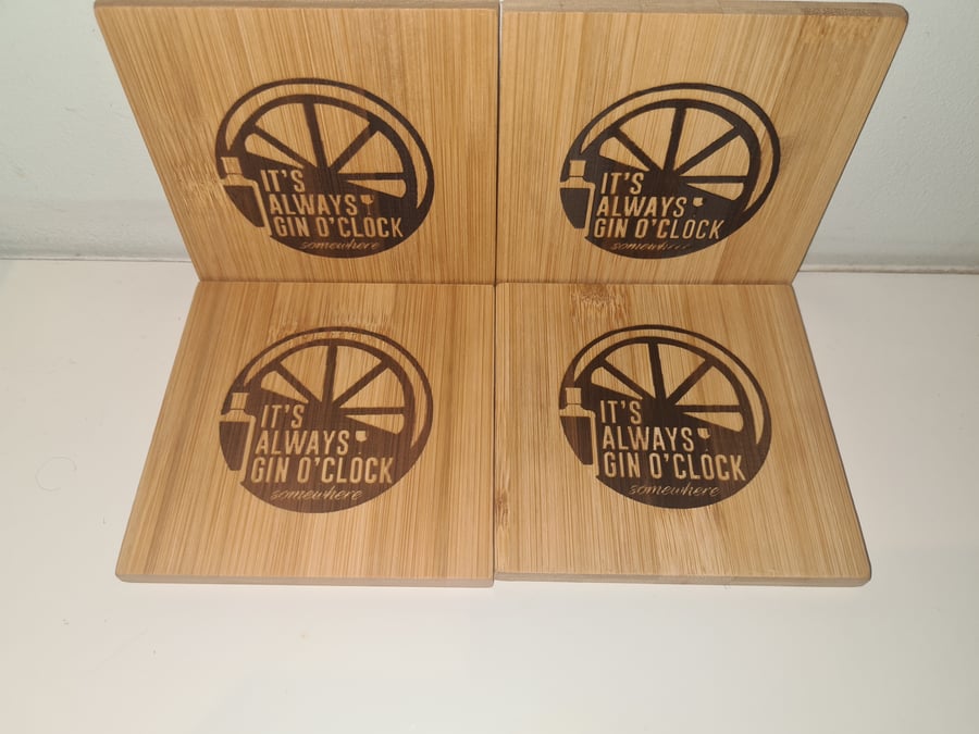 Wooden Gin O'Clock Coasters