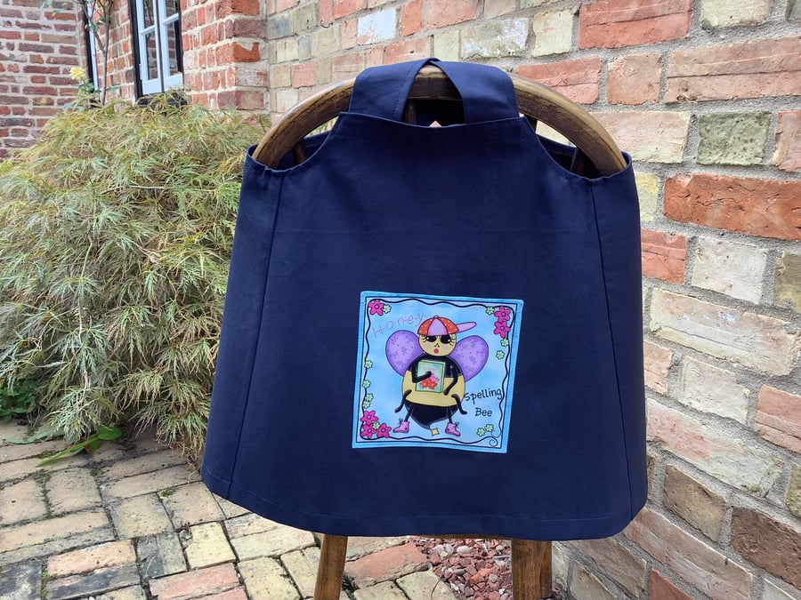 Small child’s pinafore apron 6 to 18 months blue drill cotton