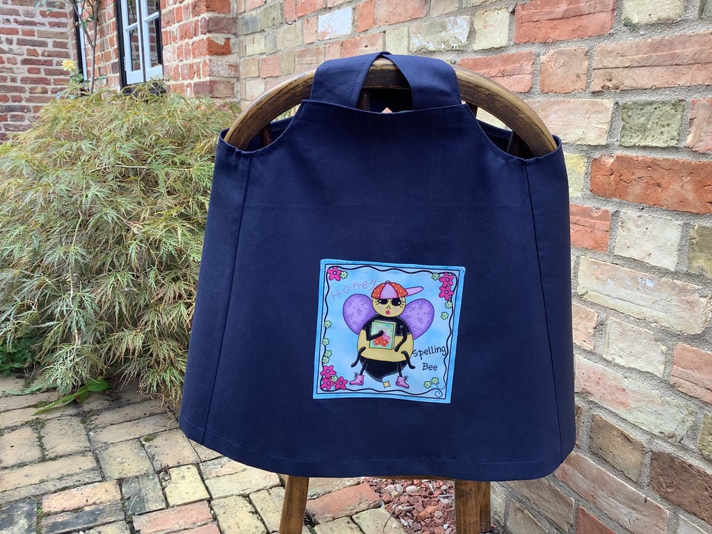 Small child’s pinafore apron 6 to 18 months blue drill cotton