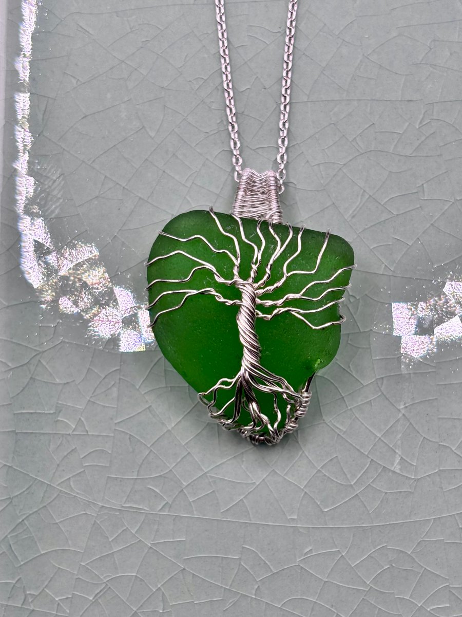 Scottish sea glass Tree of Life Pendant - Made in Scotland - unique handmade