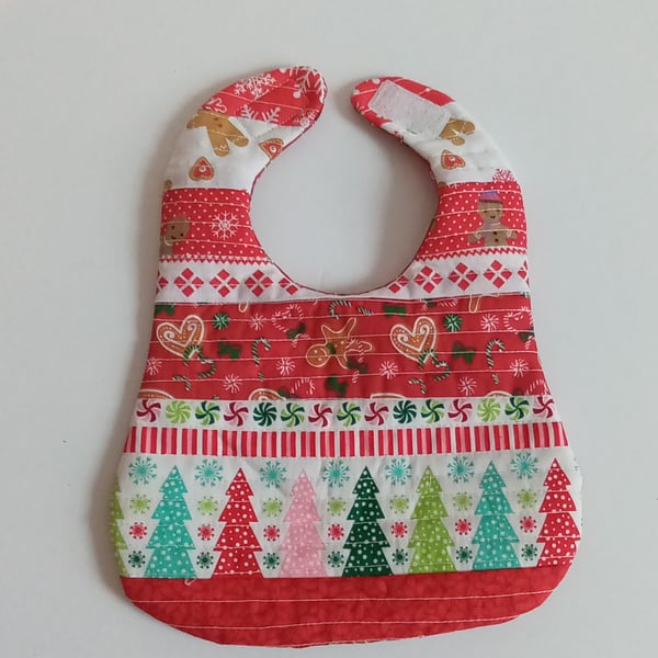 Baby's first Christmas bib, OOAK, reversible bib, newborn baby, gingerbread men