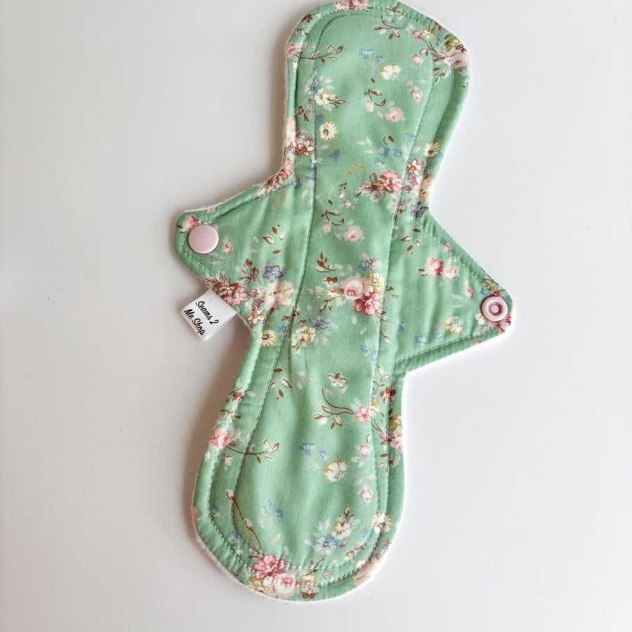 Standard Cloth Sanitary Pad  - Green Floral -10" Heavy