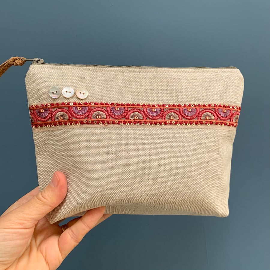 linen and braid zip pouch