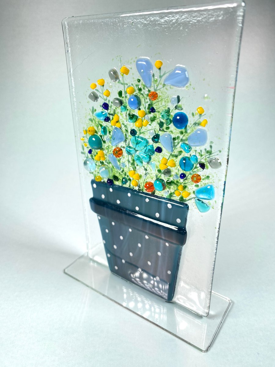 Fused glass  forever flower pot - glass ornament