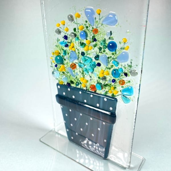 Fused glass  forever flower pot - glass ornament