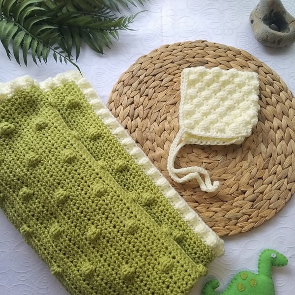  Sale Crochet Bobble Blanket & Hat Gift Set