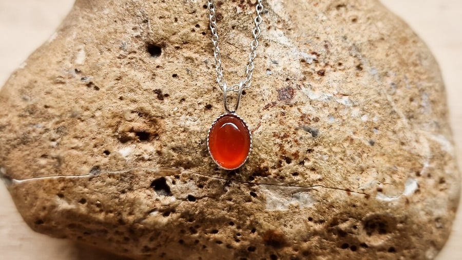 Tiny Red Carnelian necklace. July birthstone.