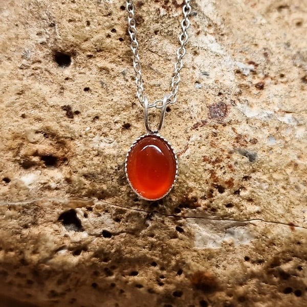 Tiny Red Carnelian necklace. July birthstone.