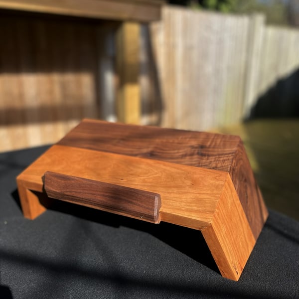 Walnut & Cherry Laptop Stand – Solid Wood Laptop Riser No.1