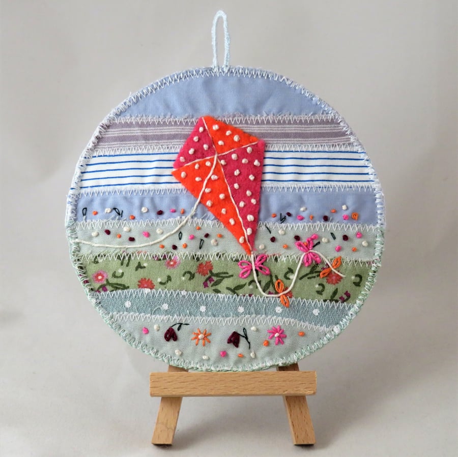 Embroidered picture - kite, summer scene