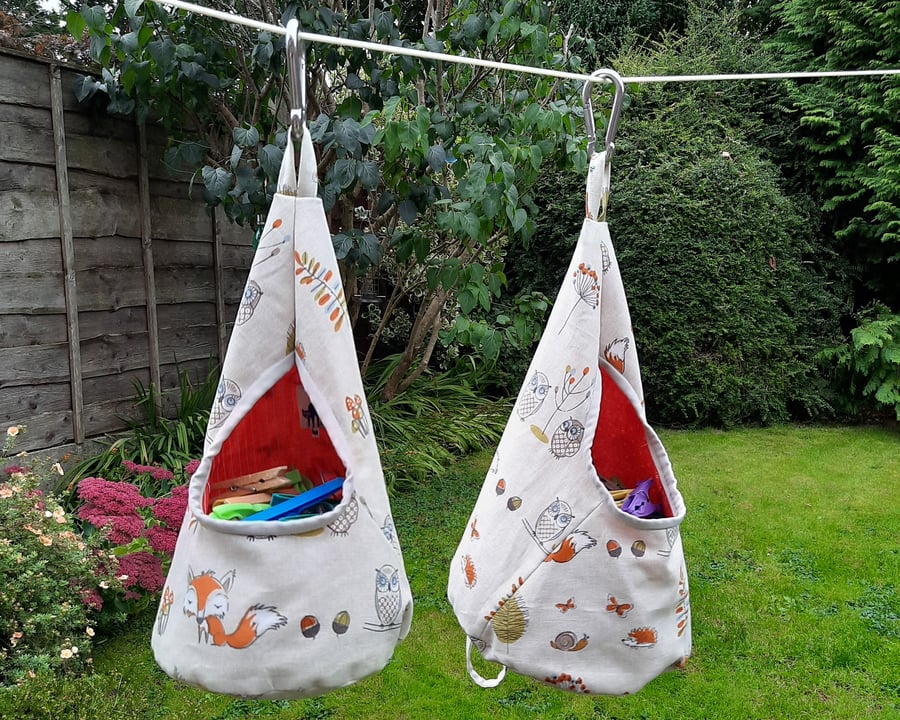 Conical Peg bag Owl & Fox, 2 sizes, Medium & Extra Large Peg Bag, free p&p