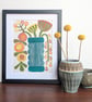 Flowers in a Blue Vase 1 - Original Lino Print - Image 1