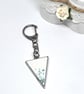 White Jesmonite Triangle Swivel Keyring with Green Glass Chips, Bag Charm