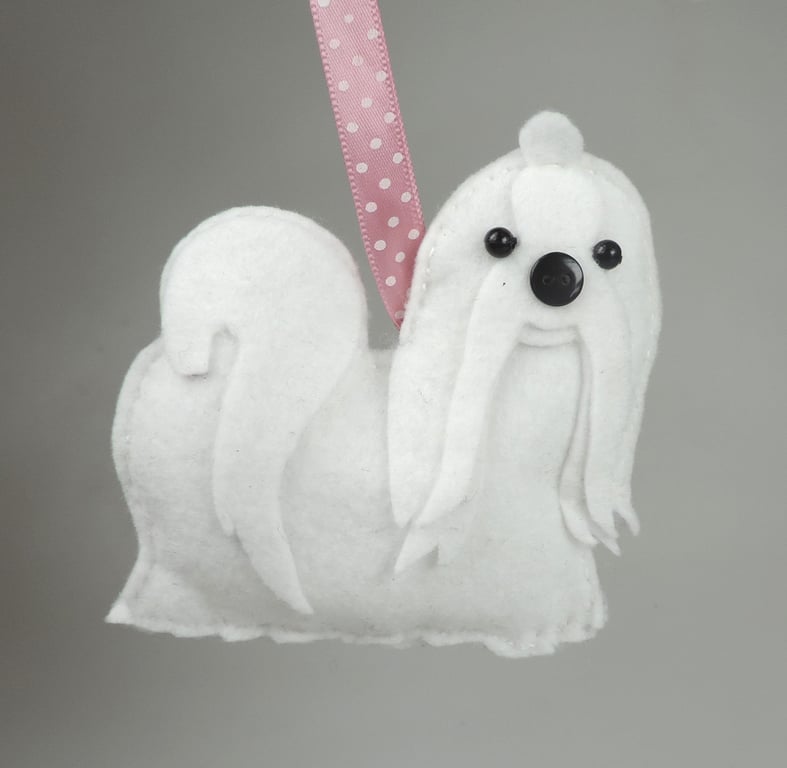 Handmade Felt Maltese dog, Hanging Decoration, Twig Tree, 