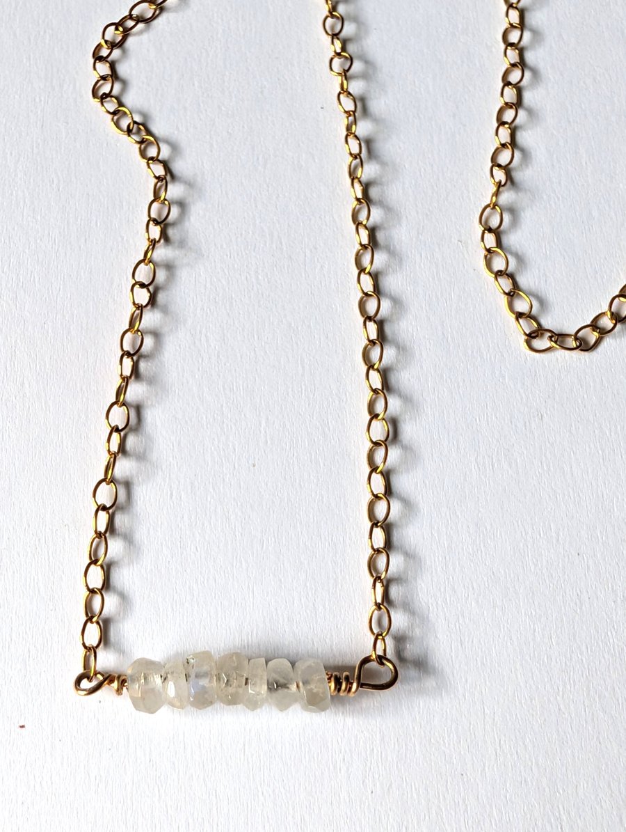 Moonstone Bead Bar Necklace, 14K Gold